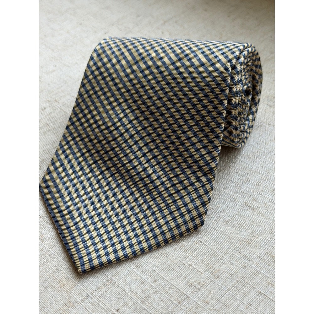 IZOD Mens Navy Blue Gold Micro Check Plaid Formal Business Silk Tie 0353